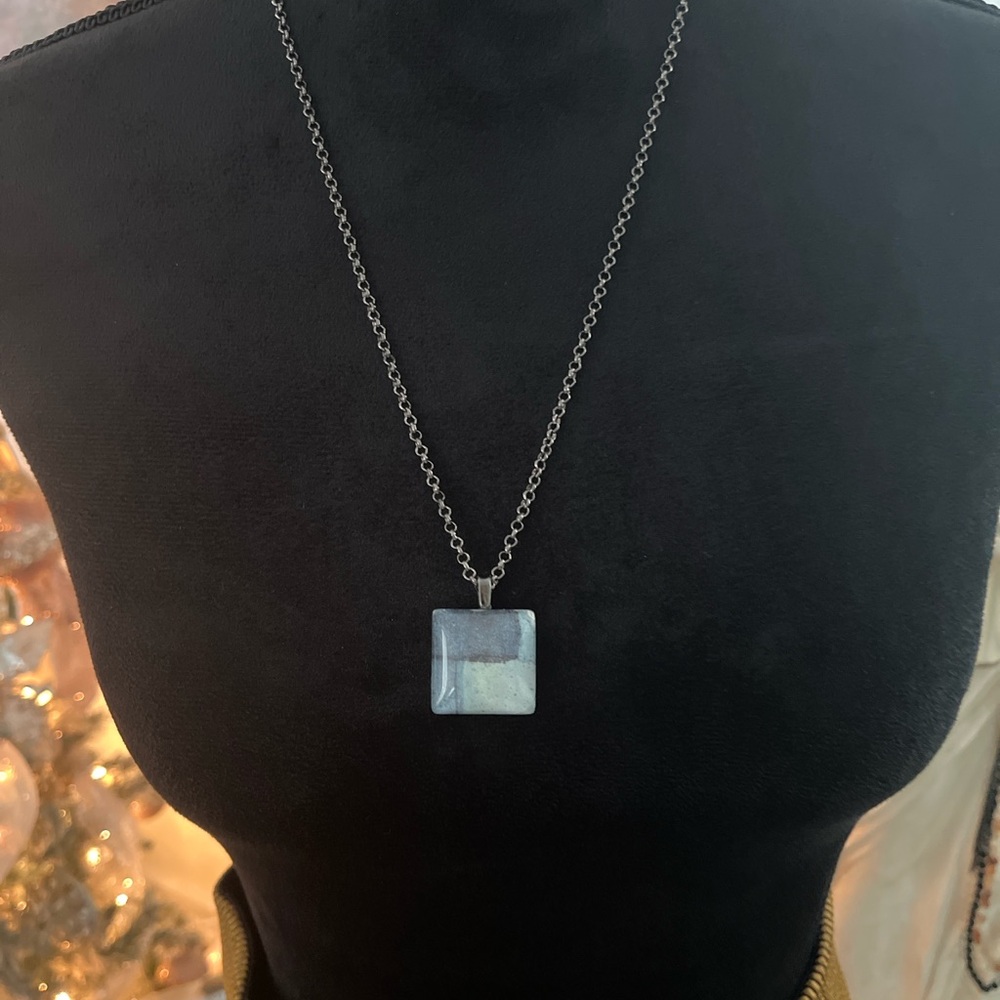 Minimalist Square Pendant Necklace with Gunmetal Chain Lobster Clasp